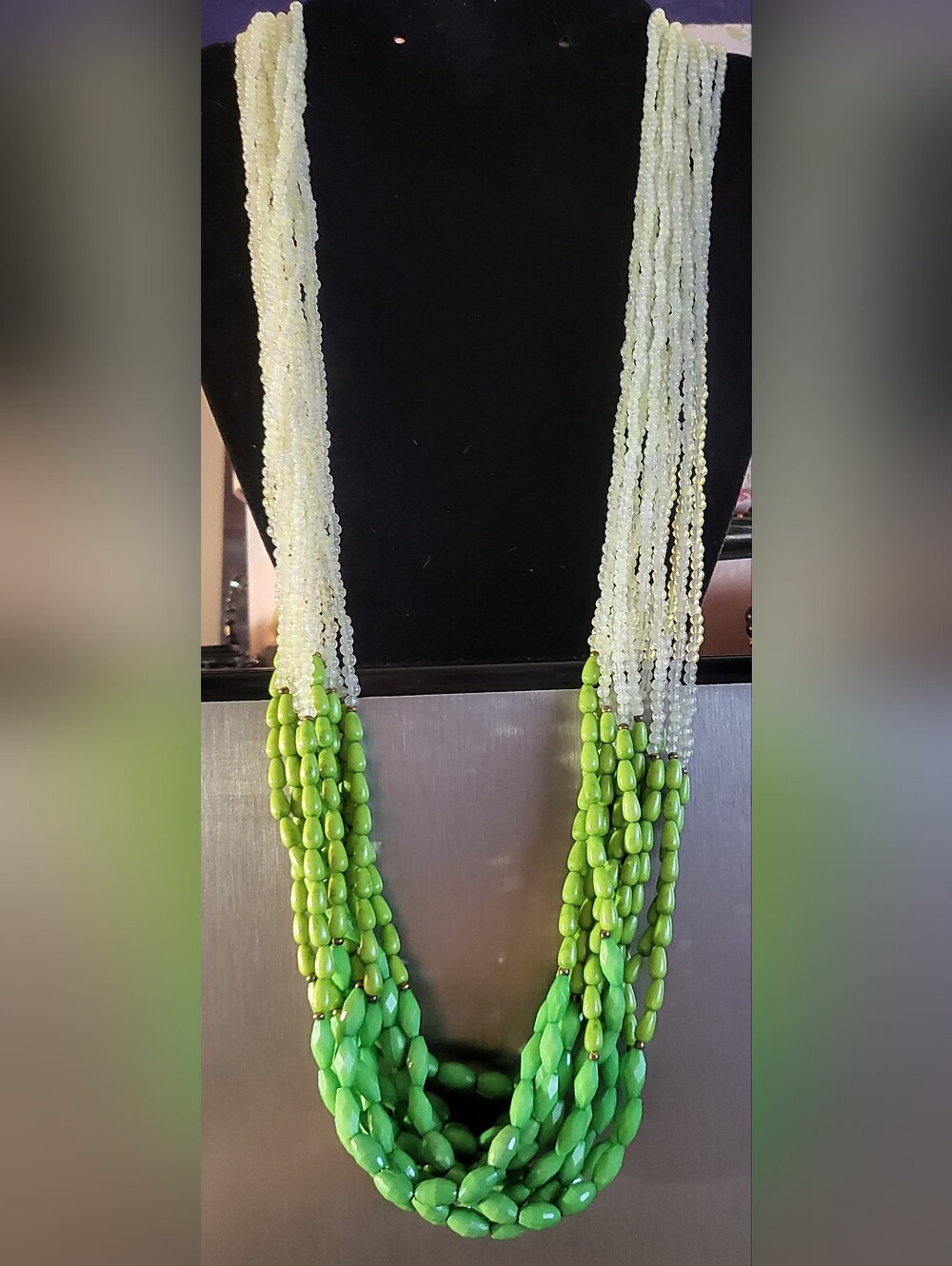 36" Chico's Lime Green Multi-Strand Acrylic Seed Bead Statement Necklace